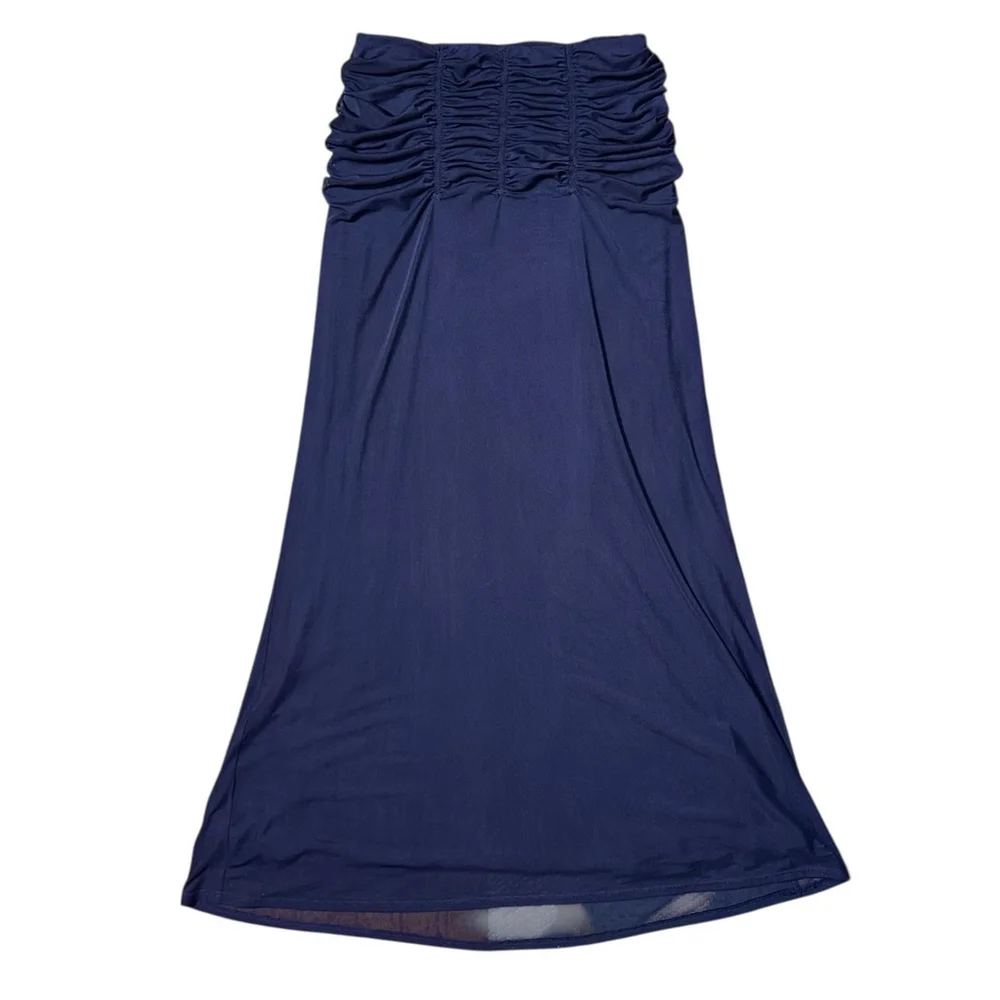 Anthropologie Maeve Ruched Yoke Column Maxi Skirt Navy Blue Small NWT Lined